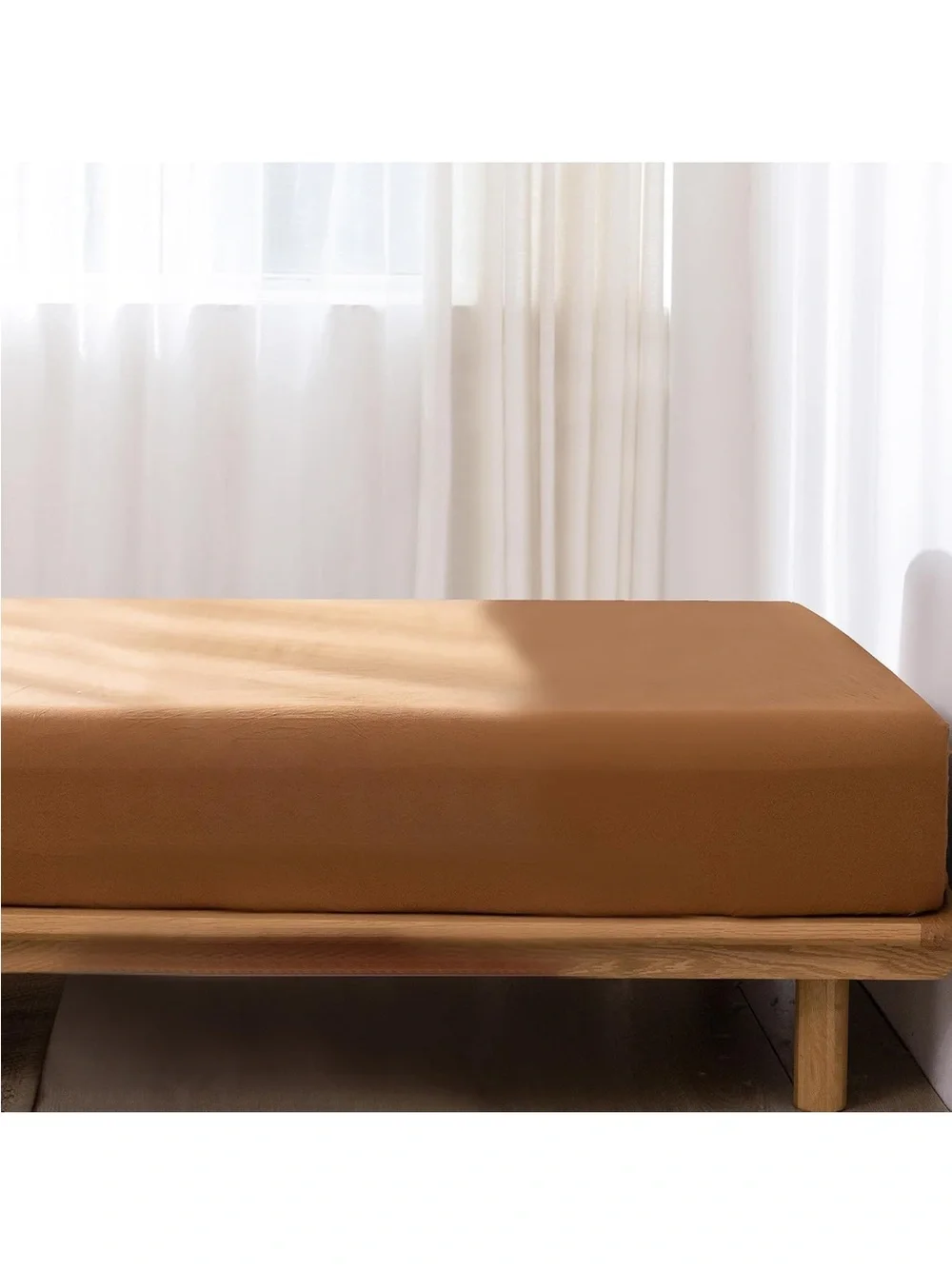 NEW MooMee Fitted Bottom Sheet Only 100% Washed Cotton Linen Like. Dark Orange